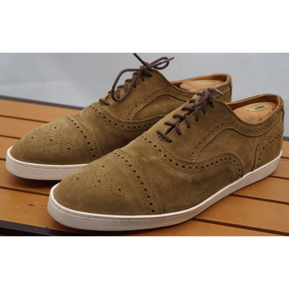 Allen Edmonds Strand $300 Men's Cap Toe Sneakers Shoes Size 10 D Suede Brown